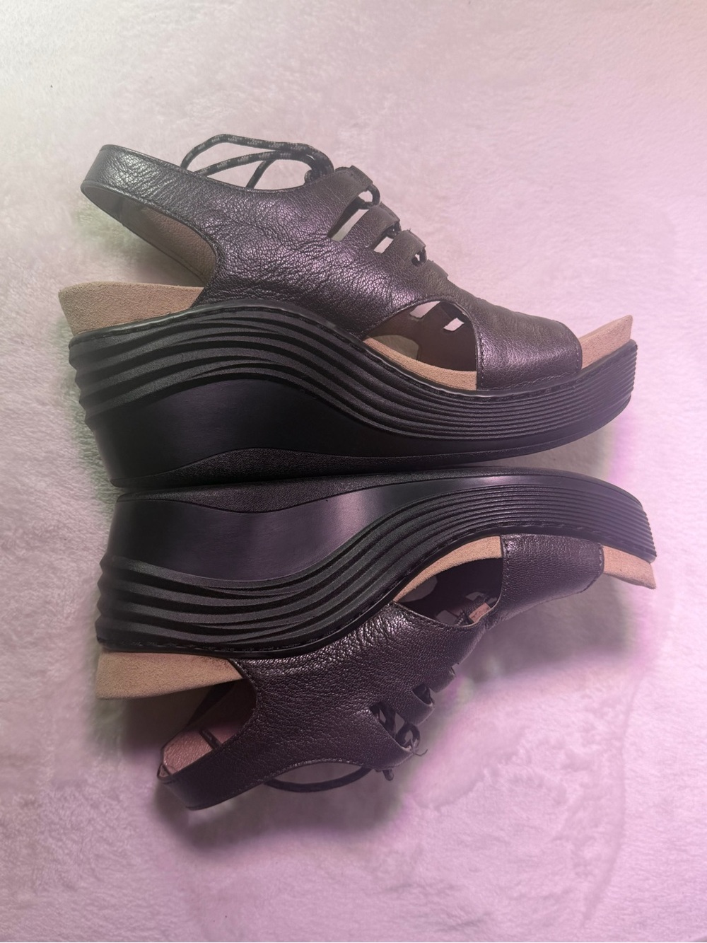 Bionica Black Lace-Up Platform Wedge Sandals - Picture 8 of 10